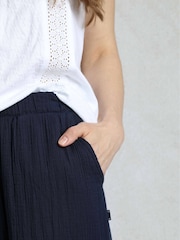Weird Fish Blue Zelaya Doublecloth Wide Leg 100% Cotton Trousers - Image 4 of 7