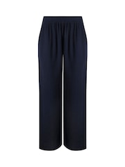 Weird Fish Blue Zelaya Doublecloth Wide Leg 100% Cotton Trousers - Image 6 of 7