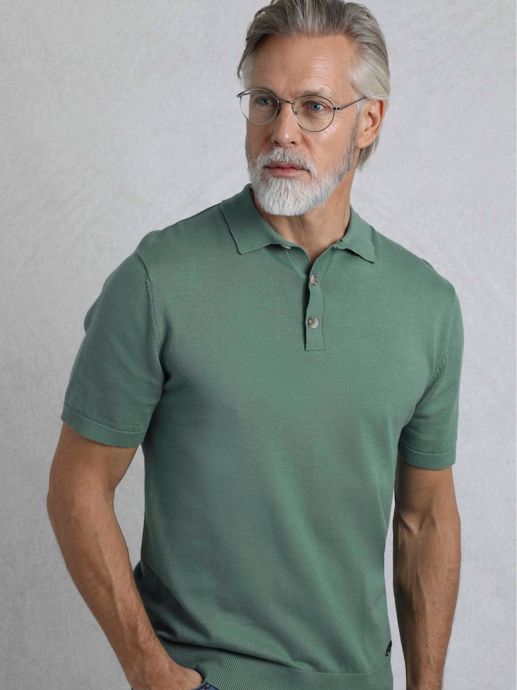 Weird Fish Green Quentin Short Sleeve Knitted 100% Cotton Polo Shirts - Image 1 of 6 Weird Fish Green Quentin Short Sleeve Knitted 100% Cotton Polo Shirts - Image 1 of 6