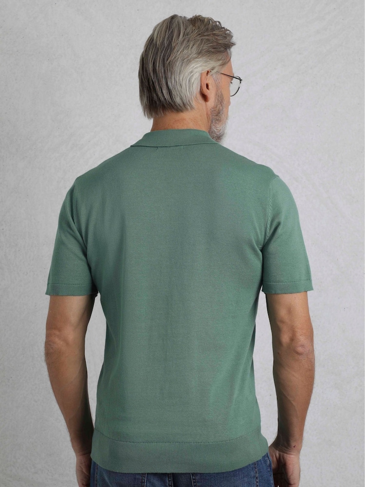 Weird Fish Green Quentin Short Sleeve Knitted 100% Cotton Polo Shirts - Image 2 of 6 Weird Fish Green Quentin Short Sleeve Knitted 100% Cotton Polo Shirts - Image 2 of 6