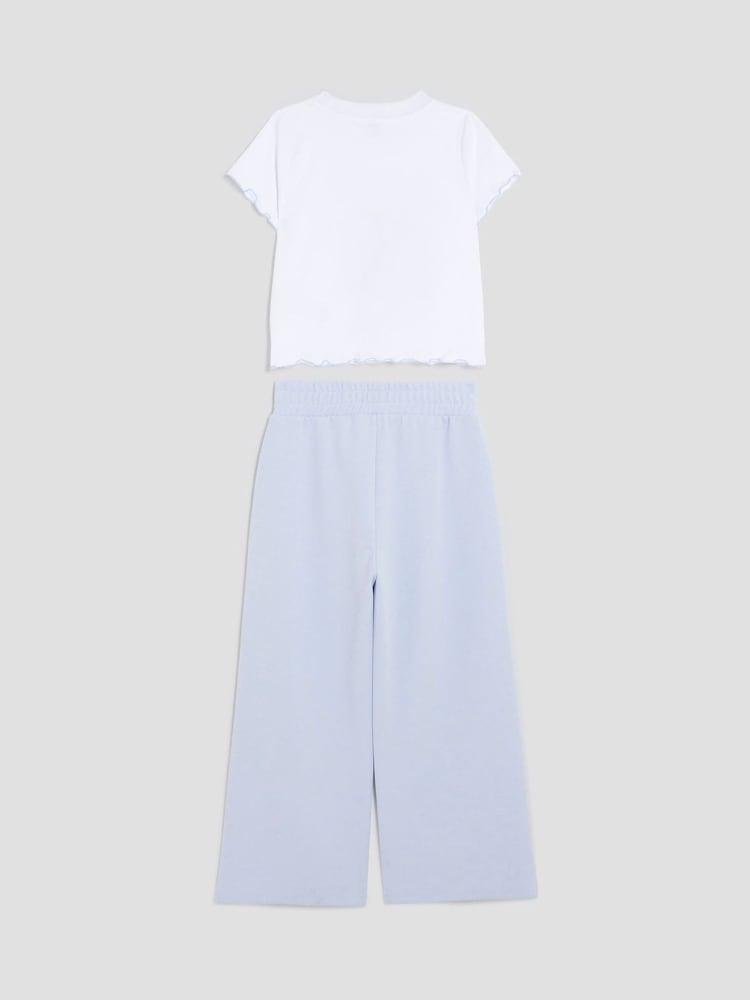 River Island Blue Girls 100% Cotton Smiley Track Pants Set - Image 2 of 4