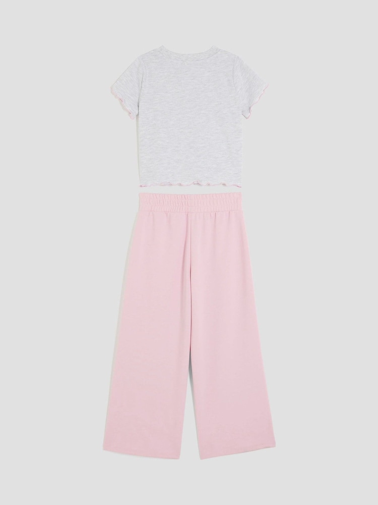River Island Grey Girls Bow 100% Cotton Track Pants Set - Image 2 of 4