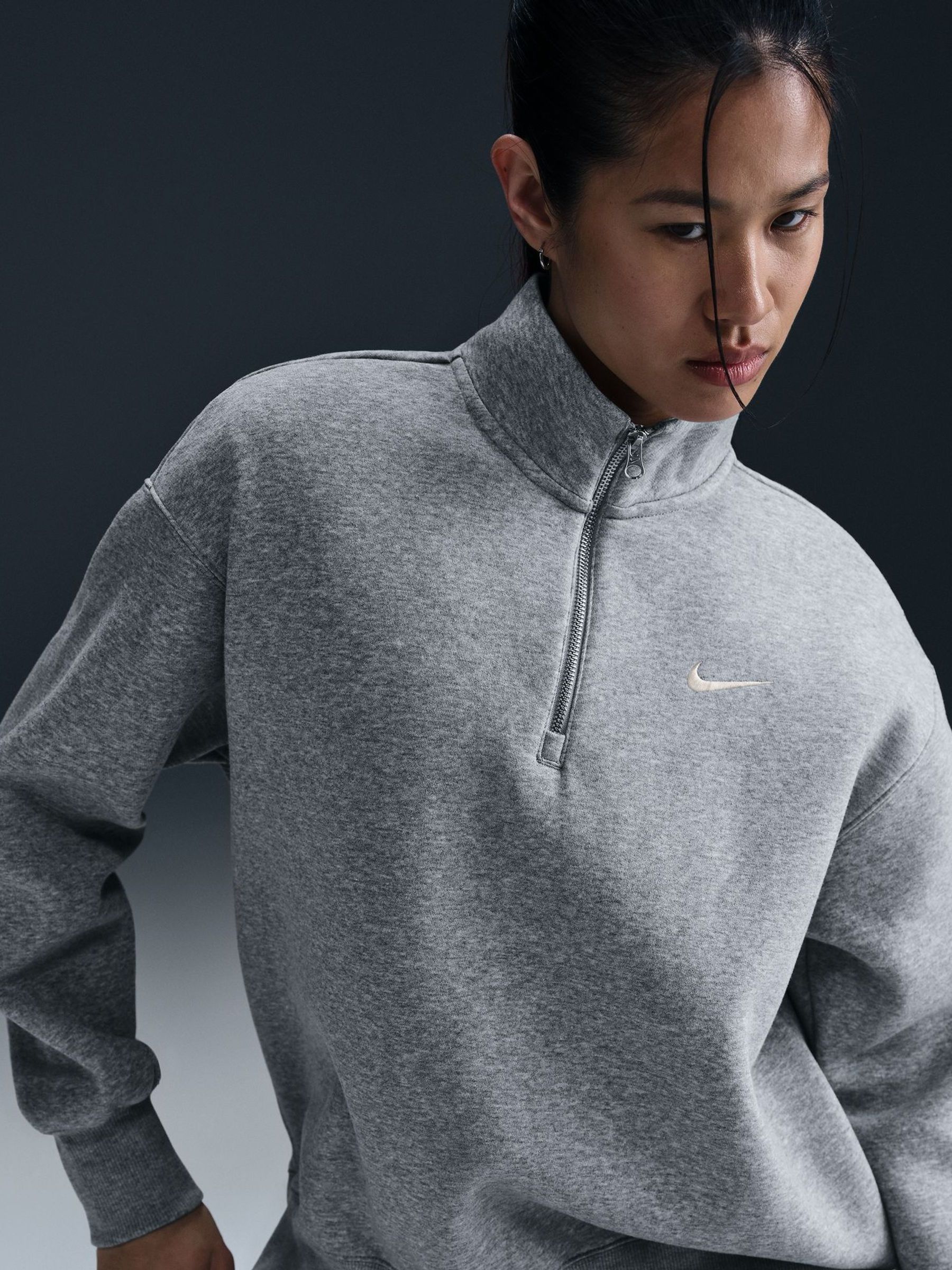 Buy Nike Grey Sportswear Phoenix Over-Oversized Quarter-Zip Fleece