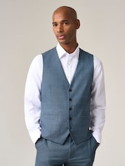 Skopes Blue Tailored Fit Self Check Anthony Suit Waistcoat - Image 1 of 4