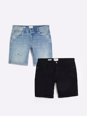 River Island Blue Denim Shorts Multipack 100% Cotton Shorts 2 pack - Image 1 of 6