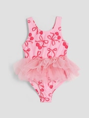 River Island Pink Girls Cherry Tutu Swimsuit - Image 1 of 2