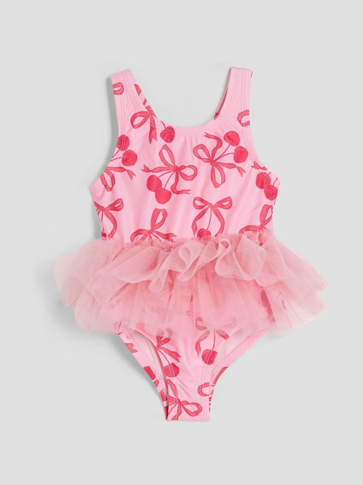 River Island Pink Girls Cherry Tutu Swimsuit - Image 1 of 2