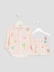River Island White Girls Stripe Embroid Shirt Set - Image 1 of 5