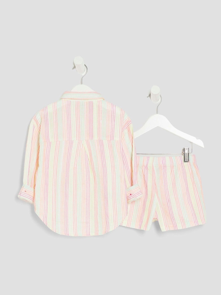 River Island White Girls Stripe Embroid Shirt Set - Image 2 of 5