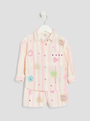 River Island White Girls Stripe Embroid Shirt Set - Image 3 of 5