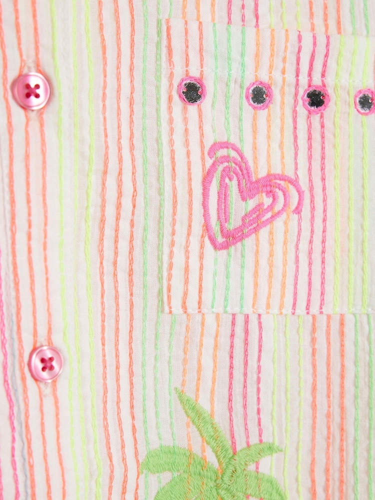 River Island White Girls Stripe Embroid Shirt Set - Image 5 of 5