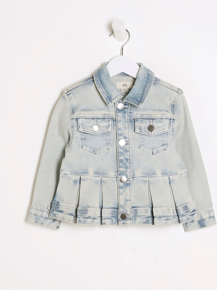 River Island Blue Girls Peplum Denim 100% Cotton Jacket - Image 1 of 4