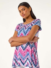 Roman Blue Abstract Chevron Tunic Top - Image 1 of 5
