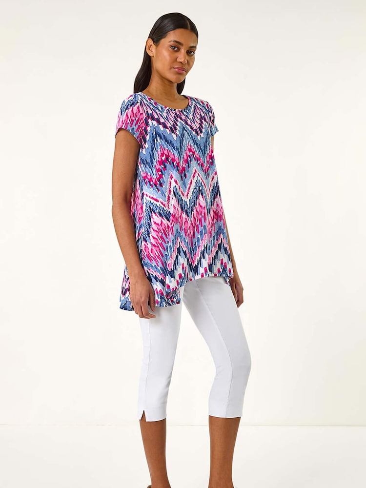 Roman Blue Abstract Chevron Tunic Top - Image 2 of 5