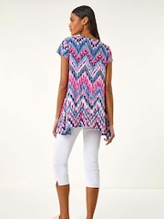 Roman Blue Abstract Chevron Tunic Top - Image 3 of 5