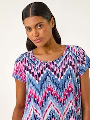 Roman Blue Abstract Chevron Tunic Top - Image 4 of 5