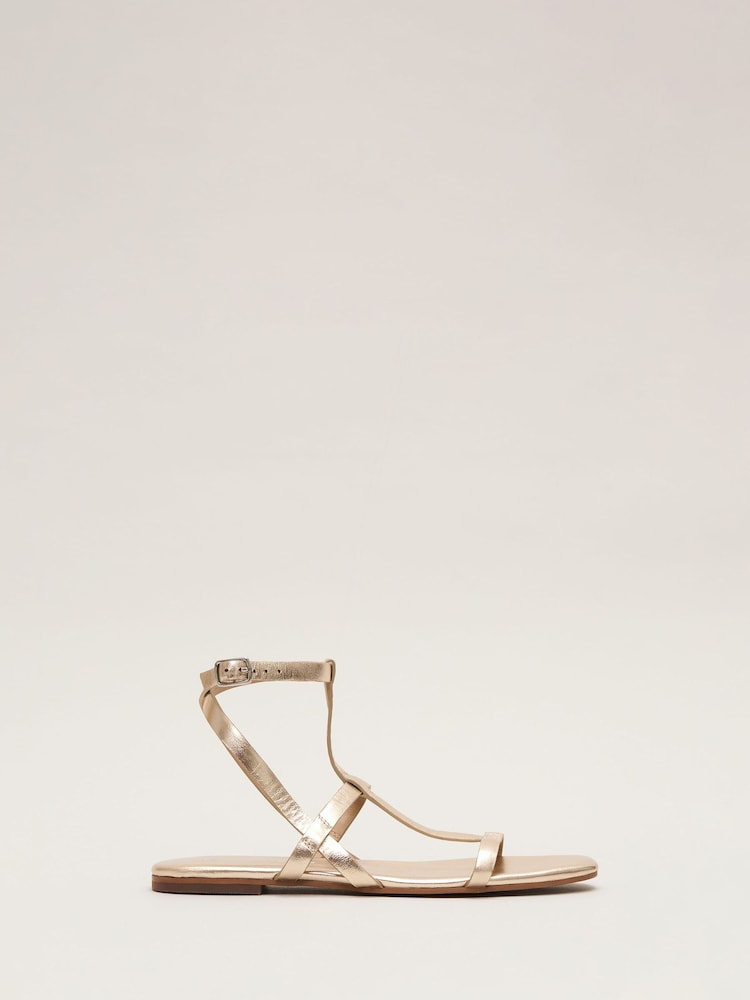 Phase Eight Gold Strappy Flat Sandals - Image 1 of 7