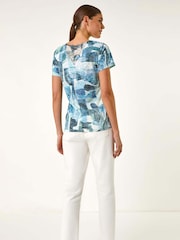 Roman Blue Abstract Leaf Print Diamante T-Shirt - Image 3 of 5