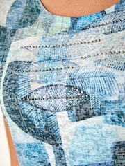 Roman Blue Abstract Leaf Print Diamante T-Shirt - Image 5 of 5