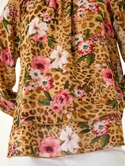 Roman Brown Animal Floral Print Tunic Top - Image 5 of 5