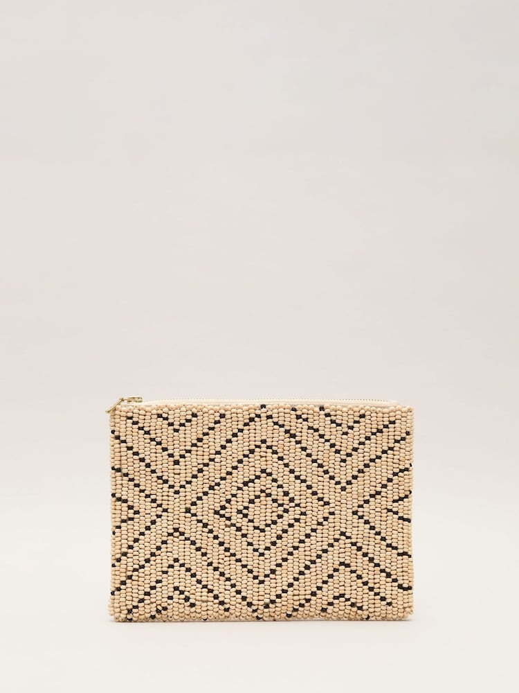 Phase Eight Natural Beaded 100% Cotton Clutch Bag - Image 1 of 3