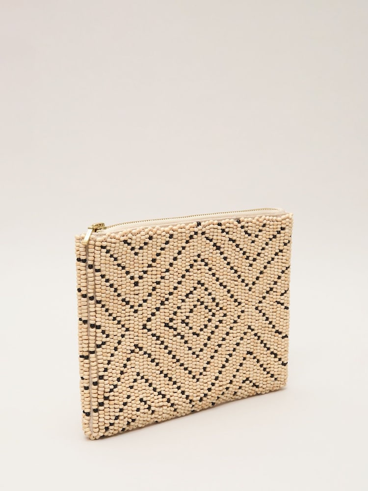 Phase Eight Natural Beaded 100% Cotton Clutch Bag - Image 2 of 3