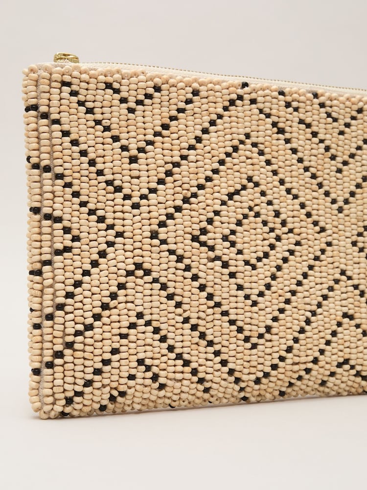Phase Eight Natural Beaded 100% Cotton Clutch Bag - Image 3 of 3