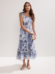 Phase Eight Blue Genieve 100% Cotton Midi Dress - Image 1 of 7