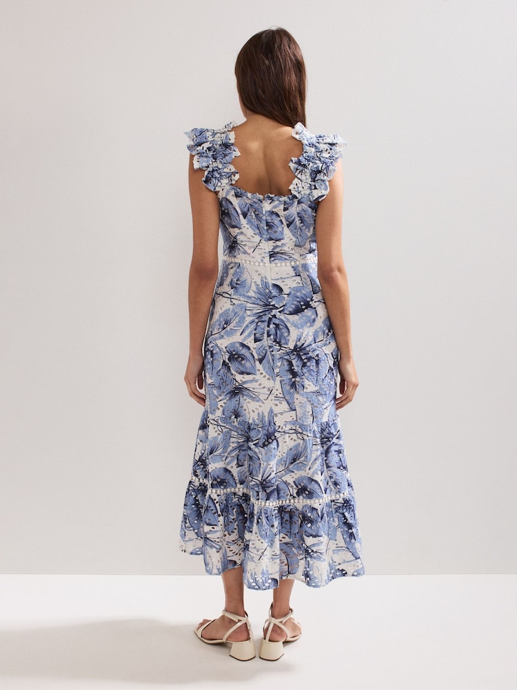 Phase Eight Blue Genieve 100% Cotton Midi Dress - Image 2 of 7