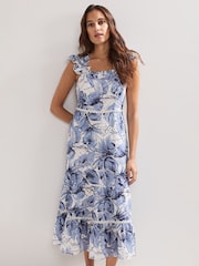 Phase Eight Blue Genieve 100% Cotton Midi Dress - Image 3 of 7