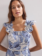 Phase Eight Blue Genieve 100% Cotton Midi Dress - Image 4 of 7