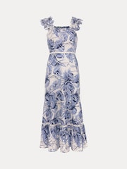 Phase Eight Blue Genieve 100% Cotton Midi Dress - Image 7 of 7