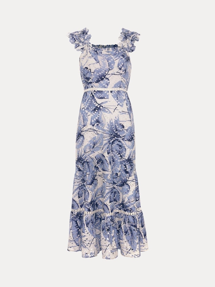 Phase Eight Blue Genieve 100% Cotton Midi Dress - Image 7 of 7