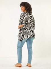 Roman Black Curve Floral Print Asymmetric Blouse - Image 3 of 5