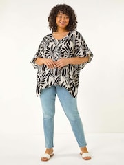 Roman Black Curve Floral Print Asymmetric Blouse - Image 4 of 5