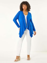 modra - Roman Curve Waterfall Longline Cardigan - Slika 2 iz 5