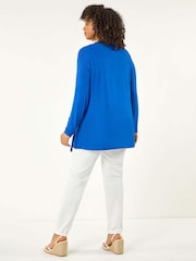 modra - Roman Curve Waterfall Longline Cardigan - Slika 3 iz 5