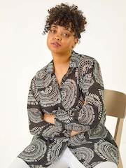 Roman Black Curve Abstract Print Woven Shirt - Image 1 of 5