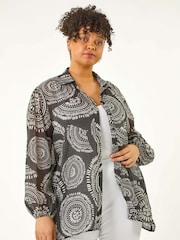 Roman Black Curve Abstract Print Woven Shirt - Image 4 of 5