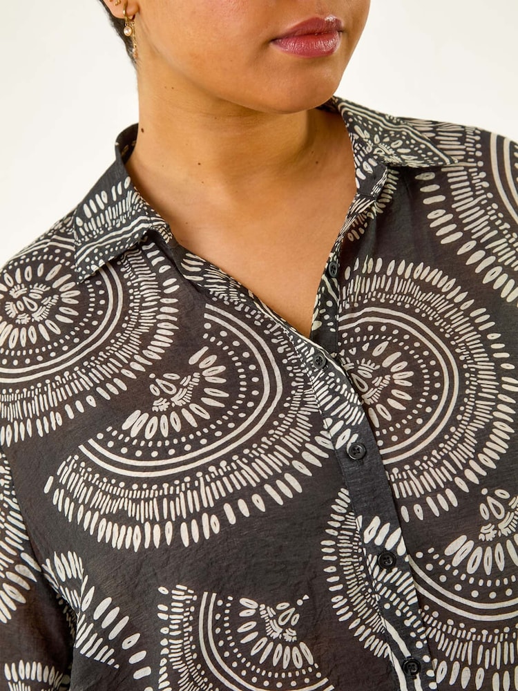 Roman Black Curve Abstract Print Woven Shirt - Image 5 of 5