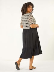 Roman Black Curve Crochet V-Neck Midi Dress - Image 3 of 5