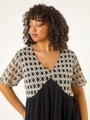 Roman Black Curve Crochet V-Neck Midi Dress - Image 4 of 5