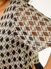 Roman Black Curve Crochet V-Neck Midi Dress - Image 5 of 5