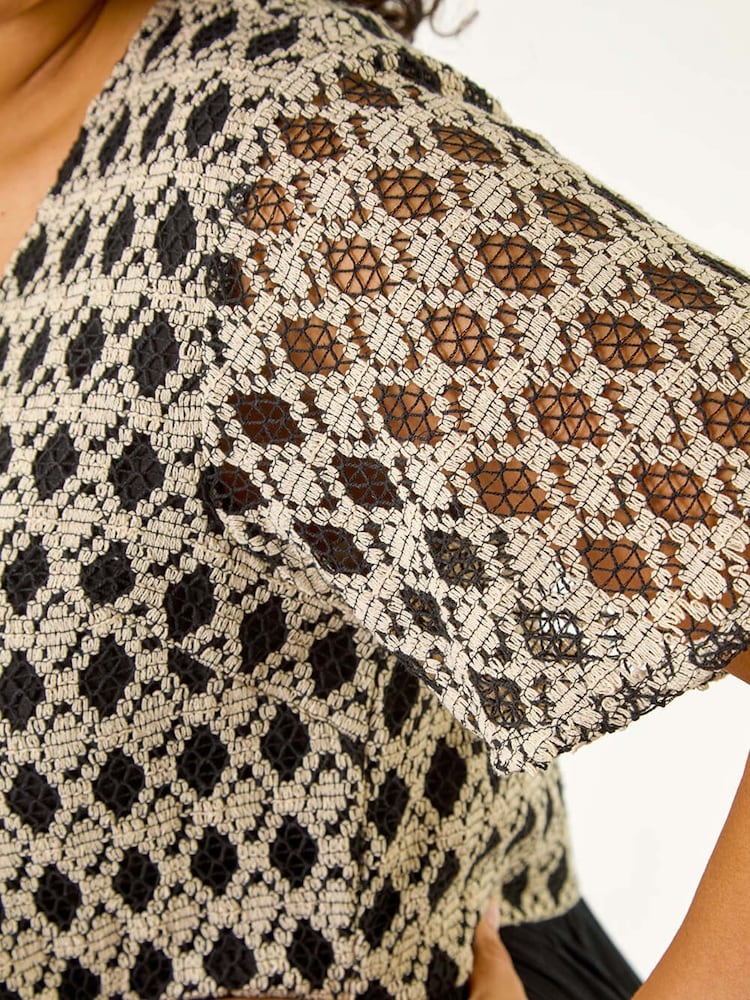Roman Black Curve Crochet V-Neck Midi Dress - Image 5 of 5