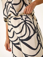 Roman Black Mono Floral Print Palm Wide Leg Trousers - Image 5 of 5