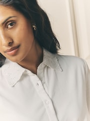 Laura Ashley Ecru Cord Blouse with Embroidered Collar - Image 5 of 5