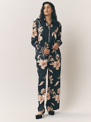Laura Ashley Black/Red Long Sleeve Floral Satin Co-Ord Blouse - Image 2 of 5