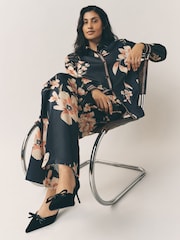 Laura Ashley Black/Red Long Sleeve Floral Satin Co-Ord Blouse - Image 3 of 5