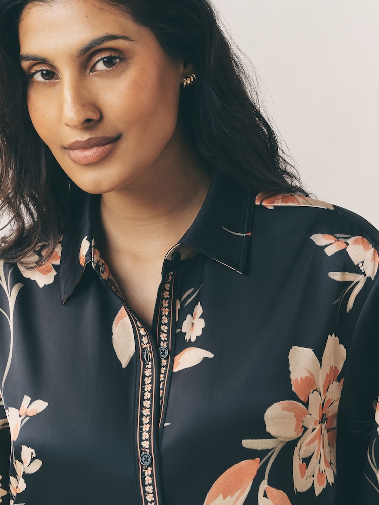 Laura Ashley Black/Red Long Sleeve Floral Satin Co-Ord Blouse - Image 5 of 5