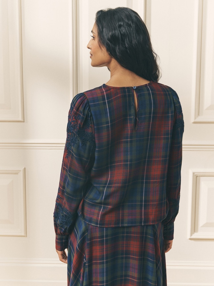 Laura Ashley Red/Green Check Co-ord Blouse with Embroidery - Image 2 of 5 Laura Ashley Red/Green Check Co-ord Blouse with Embroidery - Image 2 of 5